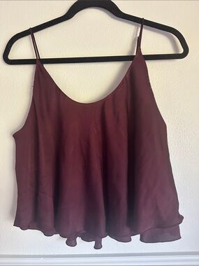 Layered Chiffon Spaghetti-Strap Camisole - Burgundy
